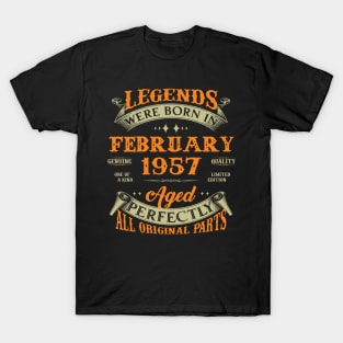 66th Birthday Gift Legends Born In February 1957 66 Years Old T-Shirt
